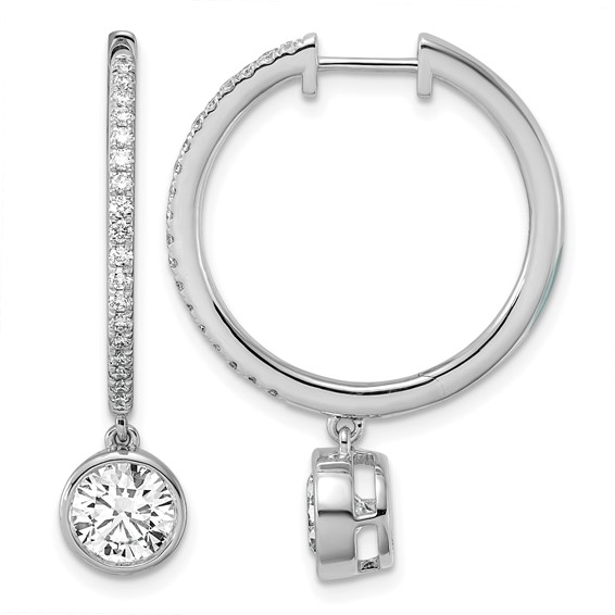 True Origin 14k White Gold 2 3/8 carat Lab Grown Diamond VS+ F+ Complete Round Bezel-Set Dangle In/Out Hoop Earrings