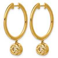 True Origin 14K Yellow Gold 2.38 Carat Lab Grown Diamond VS+ F+ Complete Round Bezel-Set Dangle in Out Hoop Earrings view 3