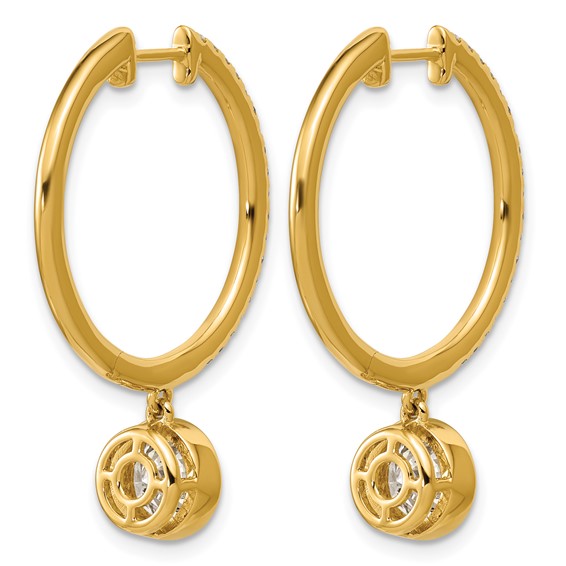 True Origin 14k Yellow Gold 2 3/8 carat Lab Grown Diamond VS+ F+ Complete Round Bezel-Set Dangle In/Out Hoop Earrings