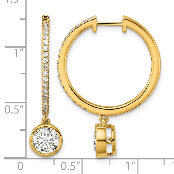 True Origin 14k Yellow Gold 2 3/8 carat Lab Grown Diamond VS+ F+ Complete Round Bezel-Set Dangle In/Out Hoop Earrings