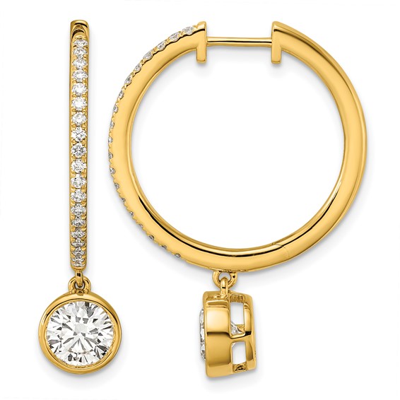 True Origin 14k Yellow Gold 2 3/8 carat Lab Grown Diamond VS+ F+ Complete Round Bezel-Set Dangle In/Out Hoop Earrings