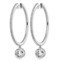 True Origin 14K White Gold 2.62 Carat Lab Grown Diamond VS+ F+ Complete Round Bezel-Set Dangle in Out Hoop Earrings view 2