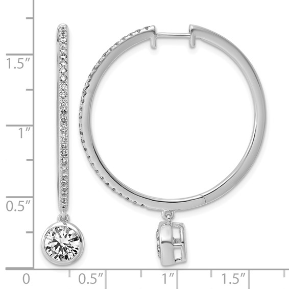 True Origin 14k White Gold 2 5/8 carat Lab Grown Diamond VS+ F+ Complete Round Bezel-Set Dangle In/Out Hoop Earrings