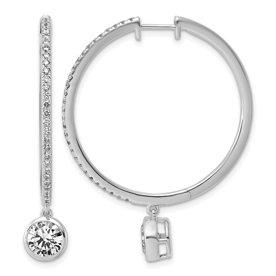 True Origin 14k White Gold 2 5/8 carat Lab Grown Diamond VS+ F+ Complete Round Bezel-Set Dangle In/Out Hoop Earrings