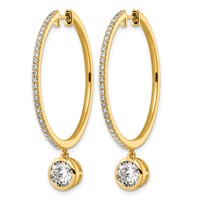 True Origin 14K Yellow Gold 2.62 Carat Lab Grown Diamond VS+ F+ Complete Round Bezel-Set Dangle in Out Hoop Earrings view 2