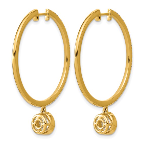 True Origin 14k Yellow Gold 2 5/8 carat Lab Grown Diamond VS+ F+ Complete Round Bezel-Set Dangle In/Out Hoop Earrings