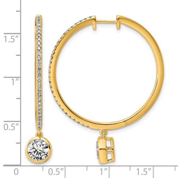 True Origin 14k Yellow Gold 2 5/8 carat Lab Grown Diamond VS+ F+ Complete Round Bezel-Set Dangle In/Out Hoop Earrings