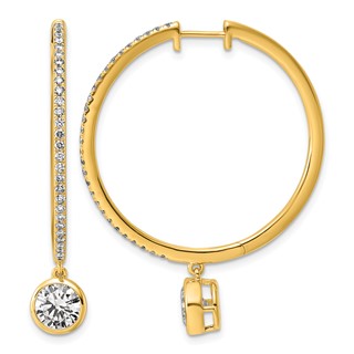 True Origin 14k Yellow Gold 2 5/8 carat Lab Grown Diamond VS+ F+ Complete Round Bezel-Set Dangle In/Out Hoop Earrings