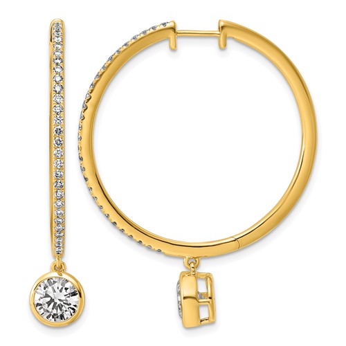 True Origin 14K Yellow Gold 2.62 Carat Lab Grown Diamond VS+ F+ Complete Round Bezel-Set Dangle in Out Hoop Earrings