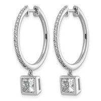 True Origin 14K White Gold 2.38 Carat Lab Grown Diamond VS+ F+ Complete Square Bezel-Set Dangle in Out Hoop Earrings view 2