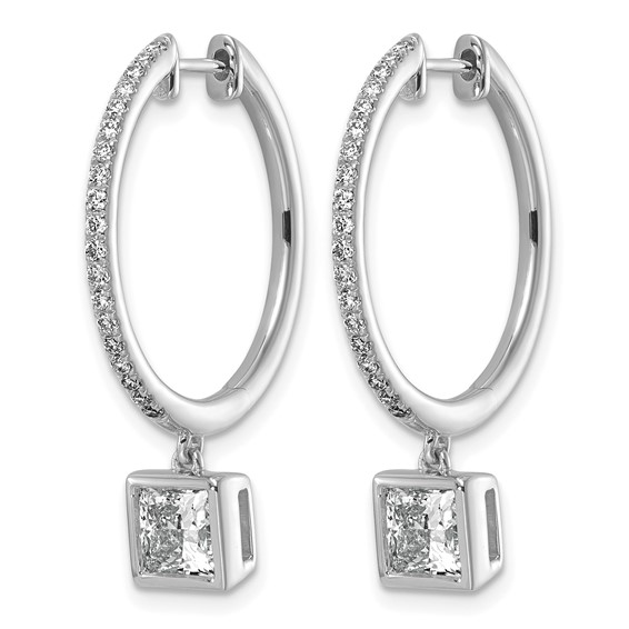 True Origin 14k White Gold 2 3/8 carat Lab Grown Diamond VS+ F+ Complete Square Bezel-Set Dangle In/Out Hoop Earrings