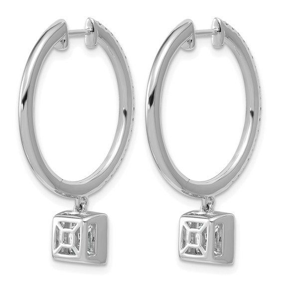 True Origin 14k White Gold 2 3/8 carat Lab Grown Diamond VS+ F+ Complete Square Bezel-Set Dangle In/Out Hoop Earrings