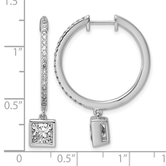 True Origin 14k White Gold 2 3/8 carat Lab Grown Diamond VS+ F+ Complete Square Bezel-Set Dangle In/Out Hoop Earrings