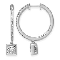 True Origin 14K White Gold 2.38 Carat Lab Grown Diamond VS+ F+ Complete Square Bezel-Set Dangle in Out Hoop Earrings view 1