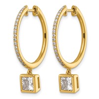 True Origin 14K Yellow Gold 2.38 Carat Lab Grown Diamond VS+ F+ Complete Square Bezel-Set Dangle in Out Hoop Earrings view 2