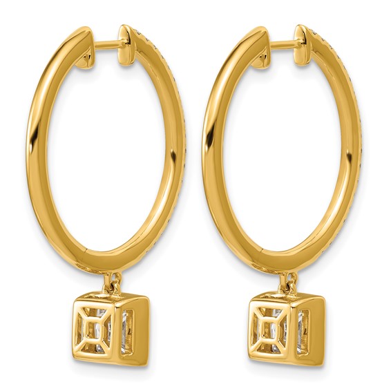 True Origin 14k Yellow Gold 2 3/8 carat Lab Grown Diamond VS+ F+ Complete Square Bezel-Set Dangle In/Out Hoop Earrings