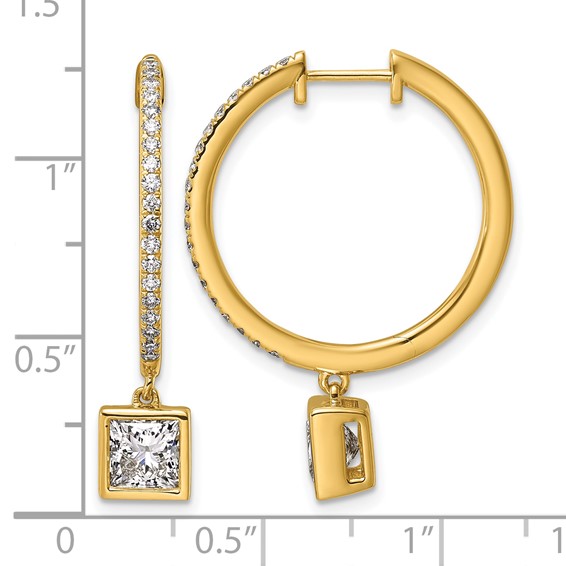 True Origin 14k Yellow Gold 2 3/8 carat Lab Grown Diamond VS+ F+ Complete Square Bezel-Set Dangle In/Out Hoop Earrings