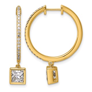 True Origin 14k Yellow Gold 2 3/8 carat Lab Grown Diamond VS+ F+ Complete Square Bezel-Set Dangle In/Out Hoop Earrings