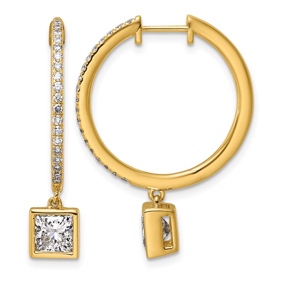 True Origin 14k Yellow Gold 2 3/8 carat Lab Grown Diamond VS+ F+ Complete Square Bezel-Set Dangle In/Out Hoop Earrings