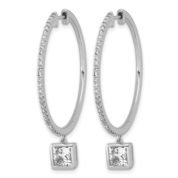 True Origin 14k White Gold 2 5/8 carat Lab Grown Diamond VS+ F+ Complete Square Bezel-Set Dangle In/Out Hoop Earrings