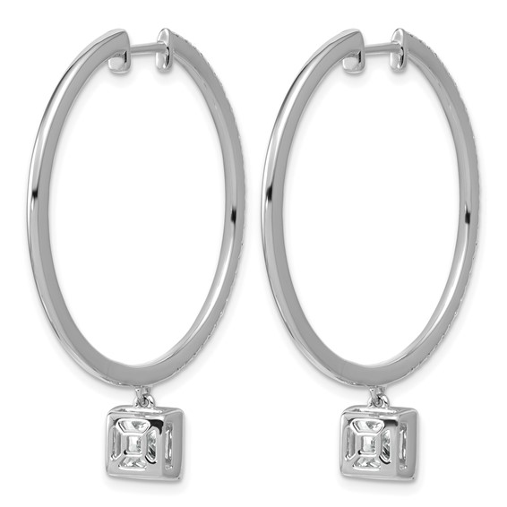 True Origin 14k White Gold 2 5/8 carat Lab Grown Diamond VS+ F+ Complete Square Bezel-Set Dangle In/Out Hoop Earrings