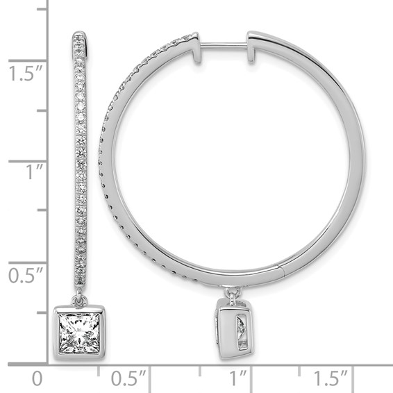 True Origin 14k White Gold 2 5/8 carat Lab Grown Diamond VS+ F+ Complete Square Bezel-Set Dangle In/Out Hoop Earrings