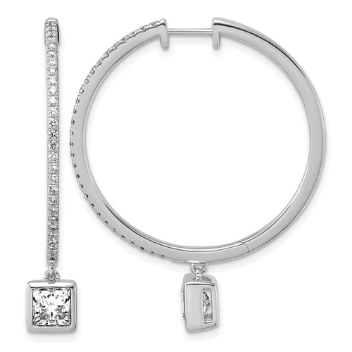 True Origin 14K White Gold 2.62 Carat Lab Grown Diamond VS+ F+ Complete Square Bezel-Set Dangle in Out Hoop Earrings