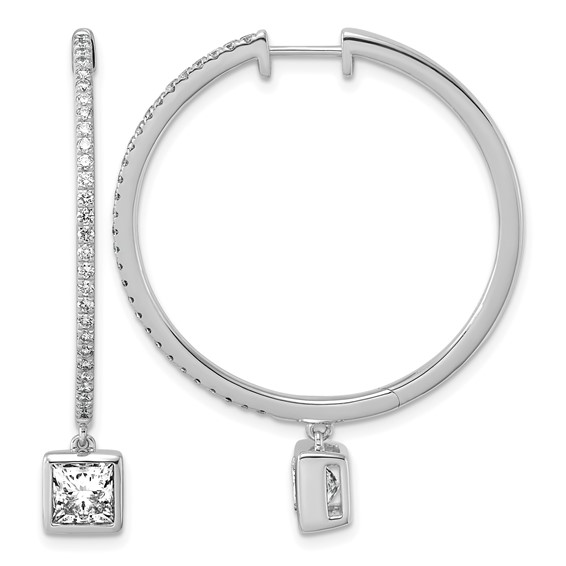 True Origin 14k White Gold 2 5/8 carat Lab Grown Diamond VS+ F+ Complete Square Bezel-Set Dangle In/Out Hoop Earrings
