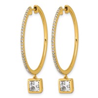 True Origin 14K Yellow Gold 2.62 Carat Lab Grown Diamond VS+ F+ Complete Square Bezel-Set Dangle in Out Hoop Earrings view 2