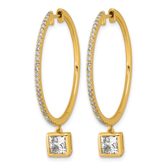 True Origin 14k Yellow Gold 2 5/8 carat Lab Grown Diamond VS+ F+ Complete Square Bezel-Set Dangle In/Out Hoop Earrings