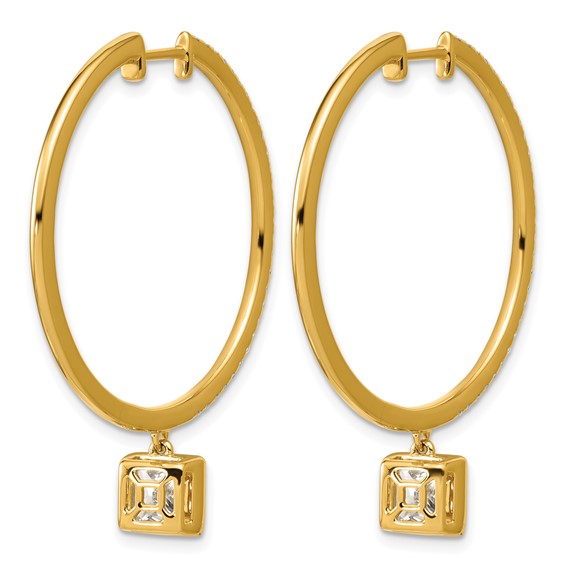 True Origin 14k Yellow Gold 2 5/8 carat Lab Grown Diamond VS+ F+ Complete Square Bezel-Set Dangle In/Out Hoop Earrings