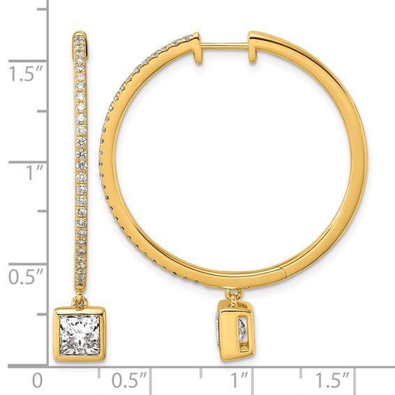 True Origin 14k Yellow Gold 2 5/8 carat Lab Grown Diamond VS+ F+ Complete Square Bezel-Set Dangle In/Out Hoop Earrings