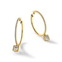 True Origin 14K Yellow Gold 2.62 Carat Lab Grown Diamond VS+ F+ Complete Square Bezel-Set Dangle in Out Hoop Earrings view 5