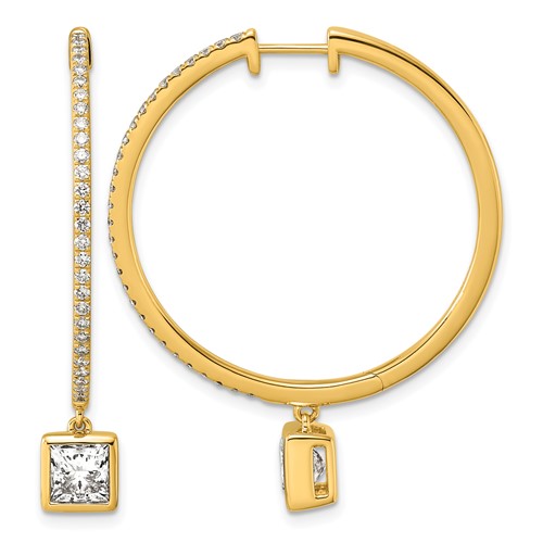 True Origin 14K Yellow Gold 2.62 Carat Lab Grown Diamond VS+ F+ Complete Square Bezel-Set Dangle in Out Hoop Earrings