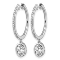 True Origin 14K White Gold 2.38 Carat Lab Grown Diamond VS+ F+ Complete Oval Bezel-Set Dangle in Out Hoop Earrings view 2