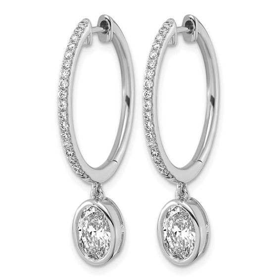 True Origin 14k White Gold 2 3/8 carat Lab Grown Diamond VS+ F+ Complete Oval Bezel-Set Dangle In/Out Hoop Earrings