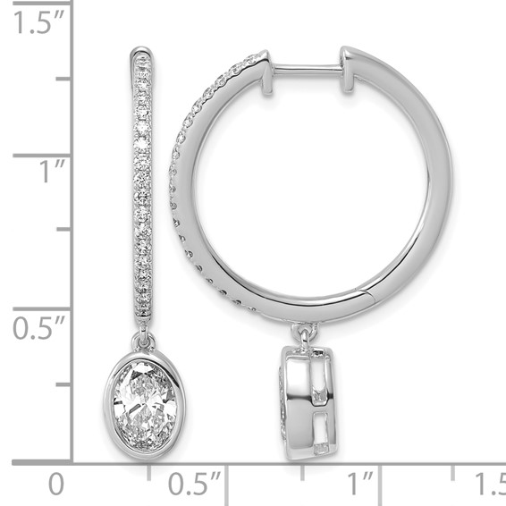 True Origin 14k White Gold 2 3/8 carat Lab Grown Diamond VS+ F+ Complete Oval Bezel-Set Dangle In/Out Hoop Earrings