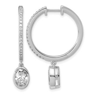 True Origin 14k White Gold 2 3/8 carat Lab Grown Diamond VS+ F+ Complete Oval Bezel-Set Dangle In/Out Hoop Earrings