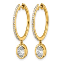 True Origin 14K Yellow Gold 2.38 Carat Lab Grown Diamond VS+ F+ Complete Oval Bezel-Set Dangle in Out Hoop Earrings view 2