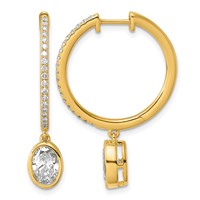 True Origin 14K Yellow Gold 2.38 Carat Lab Grown Diamond VS+ F+ Complete Oval Bezel-Set Dangle in Out Hoop Earrings view 1