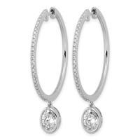 True Origin 14K White Gold 2.62 Carat Lab Grown Diamond VS+ F+ Complete Oval Bezel-Set Dangle in Out Hoop Earrings view 2