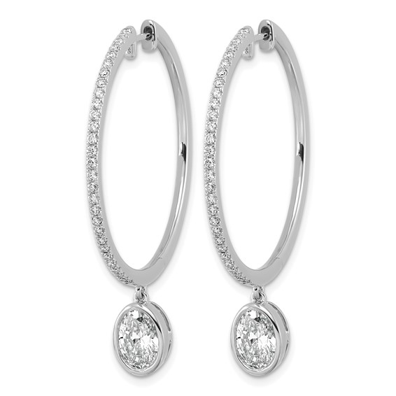 True Origin 14k White Gold 2 5/8 carat Lab Grown Diamond VS+ F+ Complete Oval Bezel-Set Dangle In/Out Hoop Earrings