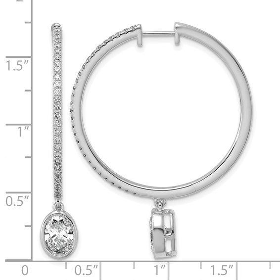True Origin 14k White Gold 2 5/8 carat Lab Grown Diamond VS+ F+ Complete Oval Bezel-Set Dangle In/Out Hoop Earrings