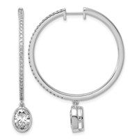 True Origin 14K White Gold 2.62 Carat Lab Grown Diamond VS+ F+ Complete Oval Bezel-Set Dangle in Out Hoop Earrings view 1