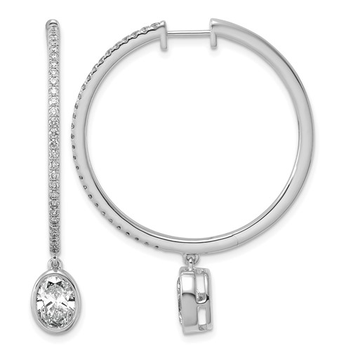 True Origin 14K White Gold 2.62 Carat Lab Grown Diamond VS+ F+ Complete Oval Bezel-Set Dangle in Out Hoop Earrings