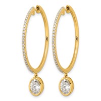 True Origin 14K Yellow Gold 2.62 Carat Lab Grown Diamond VS+ F+ Complete Oval Bezel-Set Dangle in Out Hoop Earrings view 2