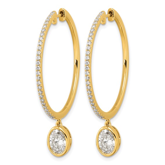 True Origin 14k Yellow Gold 2 5/8 carat Lab Grown Diamond VS+ F+ Complete Oval Bezel-Set Dangle In/Out Hoop Earrings