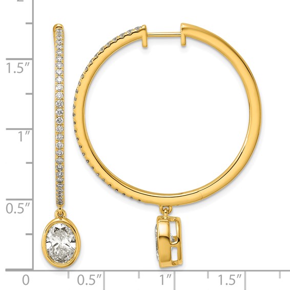 True Origin 14k Yellow Gold 2 5/8 carat Lab Grown Diamond VS+ F+ Complete Oval Bezel-Set Dangle In/Out Hoop Earrings