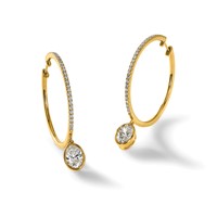 True Origin 14K Yellow Gold 2.62 Carat Lab Grown Diamond VS+ F+ Complete Oval Bezel-Set Dangle in Out Hoop Earrings view 5