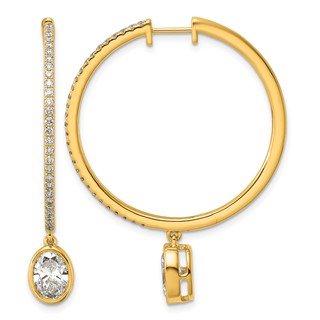 True Origin 14k Yellow Gold 2 5/8 carat Lab Grown Diamond VS+ F+ Complete Oval Bezel-Set Dangle In/Out Hoop Earrings